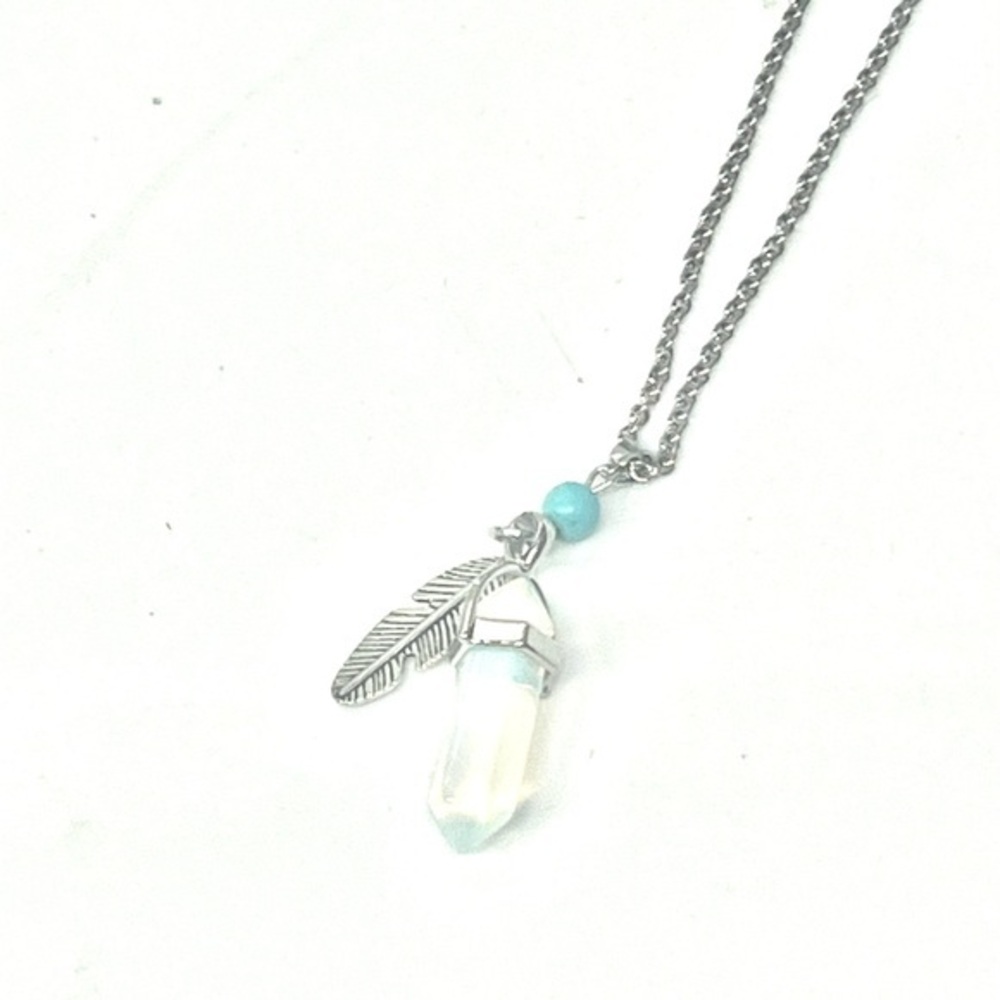 Victoria Leland Designs Silver Feather Pendant Necklace with Blue Accents